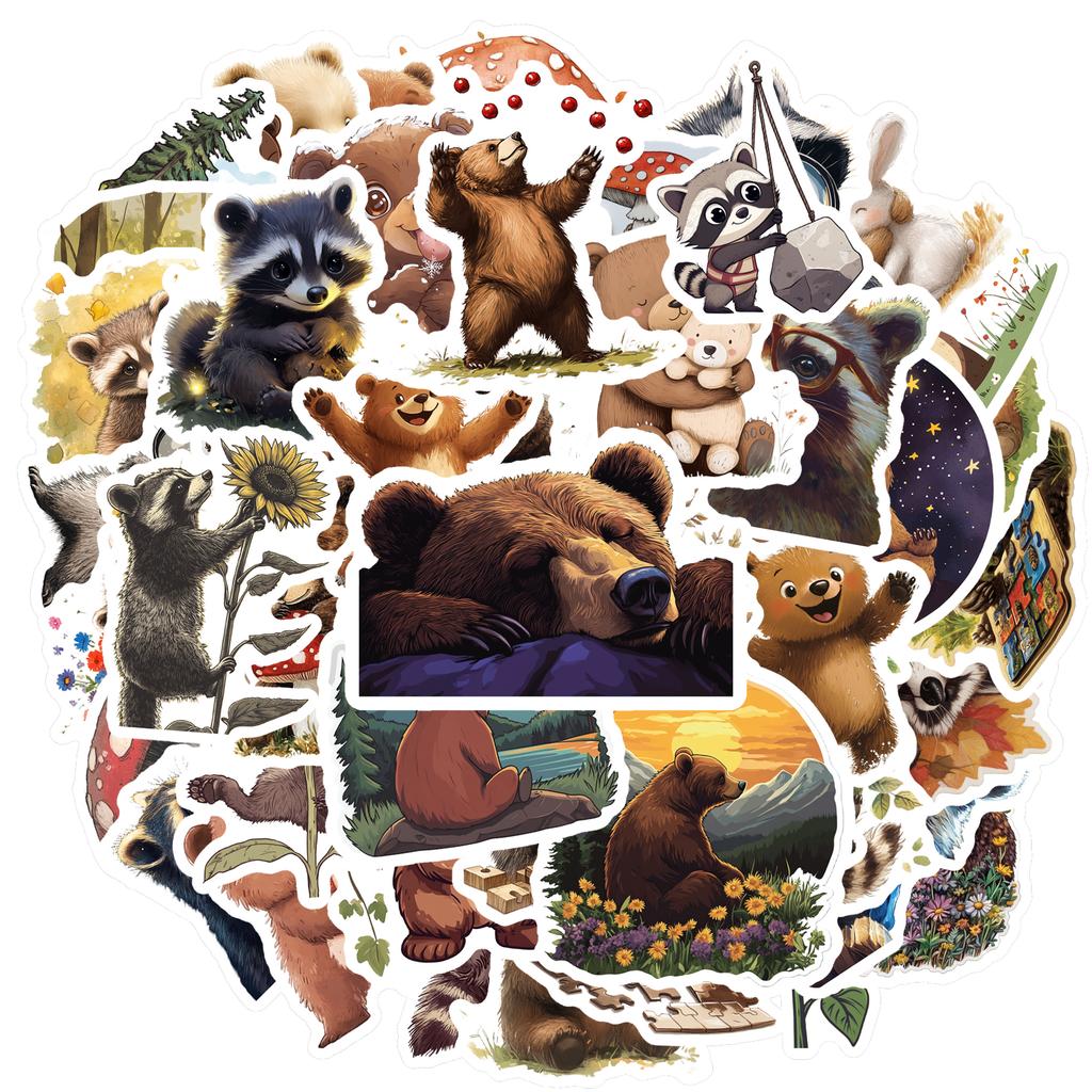 35-200pcs Dorable Raccoon Bear Stickers Cute Childrens Stationery Sticker Teacher Reward Aesthetic Decal Diy Luggage Laptop
