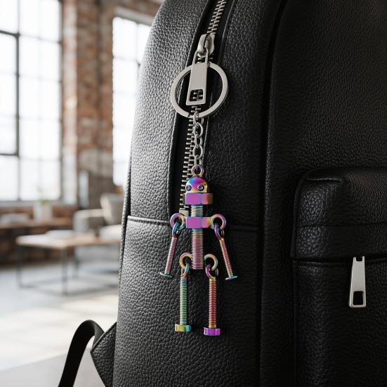 Metal Robot Keychain Vintage Movable Joints Screw Robot Key Ring Pendant