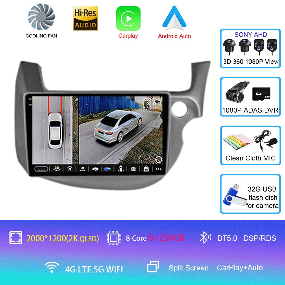 Car Radio Android 14 Carplay For HONDA FIT JAZZ 2007 - 2013 Navigation Multimedia Player Stereo 5gWiFi+4G BT DVD Head Unit Auto
