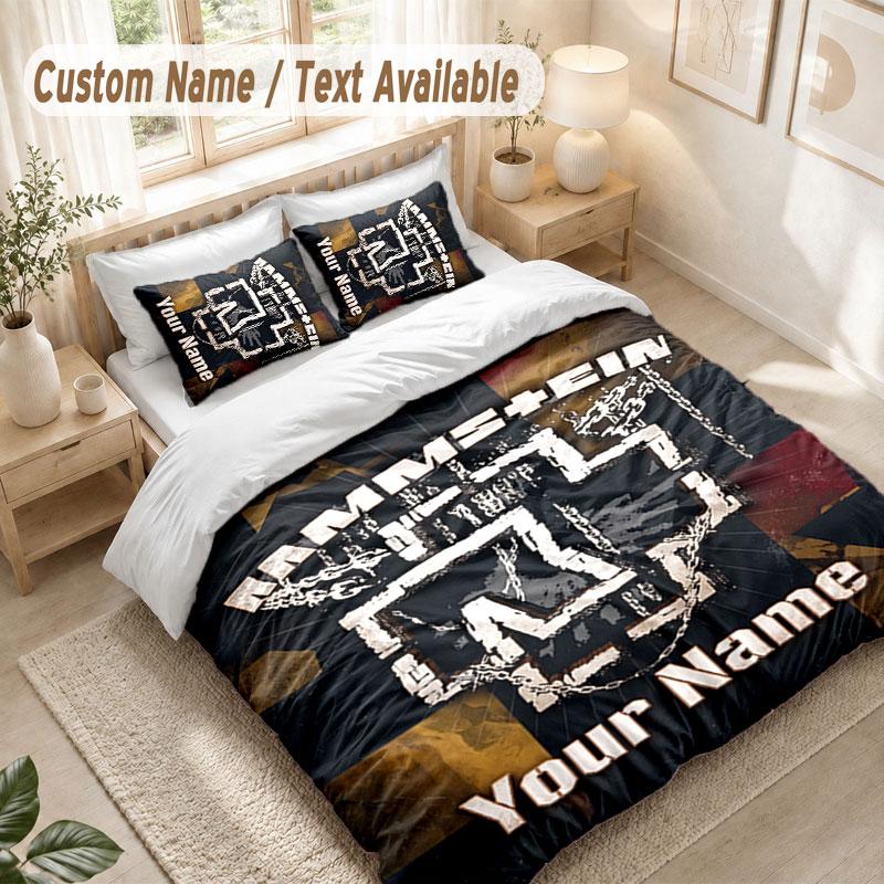 Custom Name Bedding Set 3 PiecesRammstein Print Duvet Cover + 2 Pillowcases Soft Bed Decor
