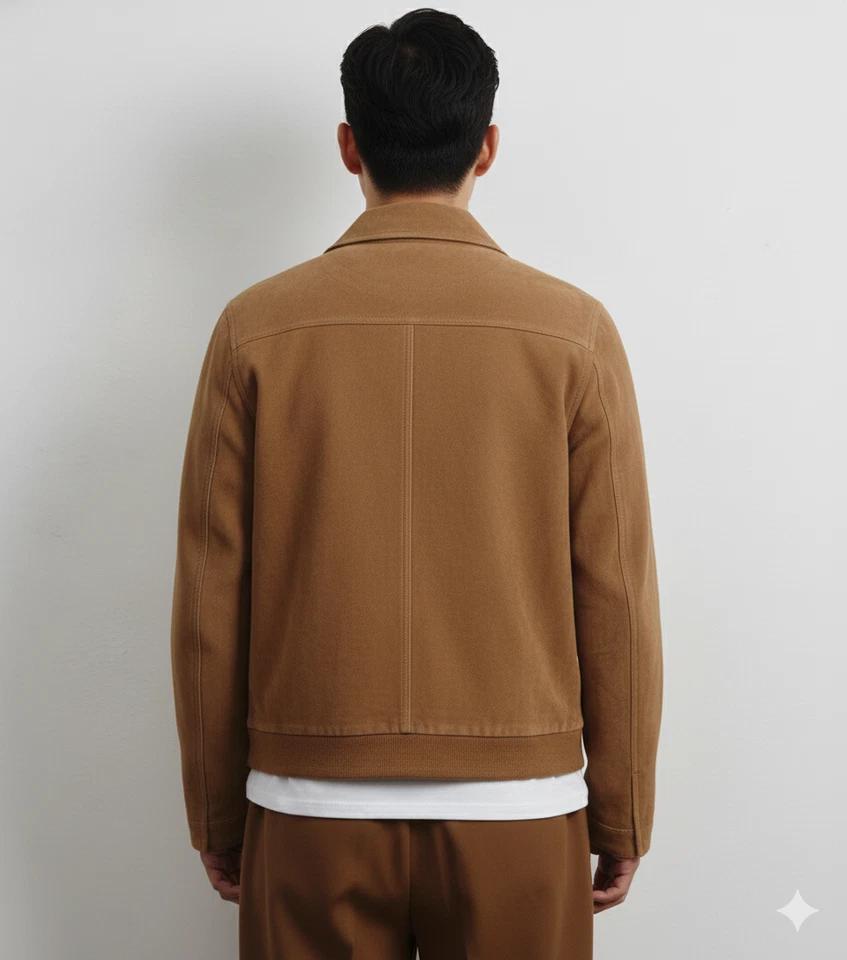 Stylish Men's Suede Brown Causal Handmade Jacket Lambskin Leather Trucker Genuine
