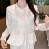 Ice silk pajamas women's spring and autumn new long-sleeved trousers two-piece set of national style casual cardigan loungewear