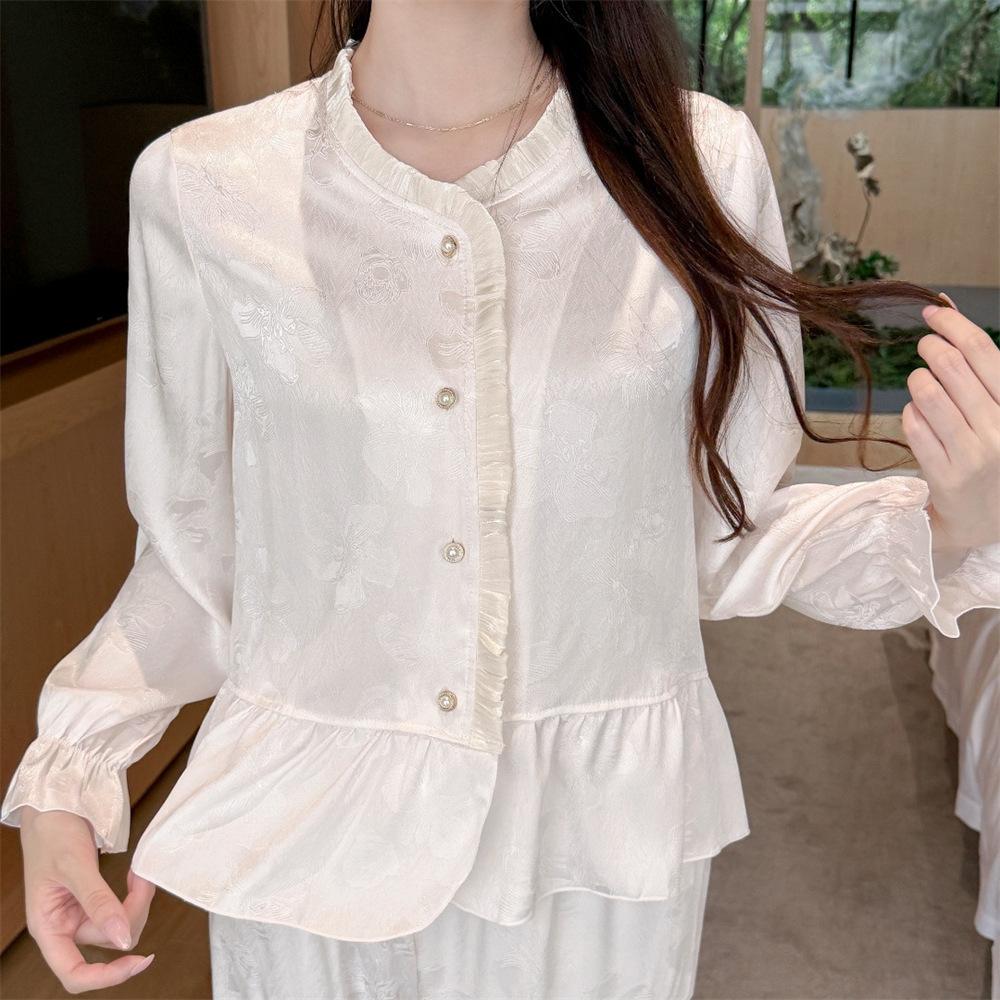 Ice silk pajamas women's spring and autumn new long-sleeved trousers two-piece set of national style casual cardigan loungewear