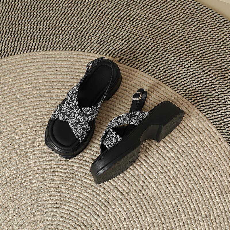 

National style sandals women s platform new Chinese style summer new retro round head thick heel ethnic style outer wear beach sandals women 40 чёрный