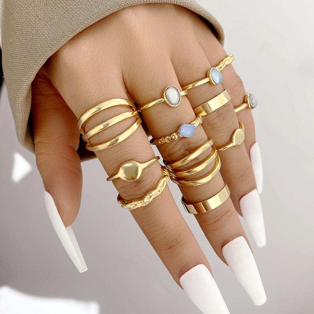 Boho Gold Color Snake Rings Set For Women Vintage Geometric Cross Heart Butterfly Rings Female Finger Rings Trendy Jewelry Gifts
