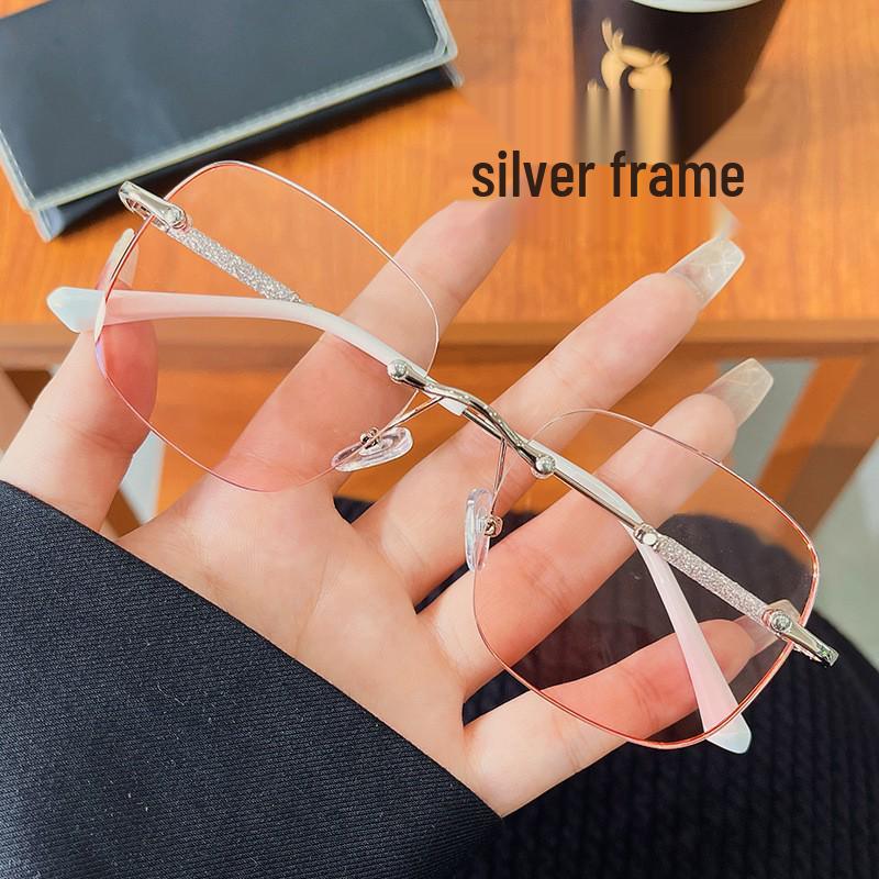 Baby's Breath Frameless Anti-Blue Light Glasses: Trendy Blush Square Frame for Women