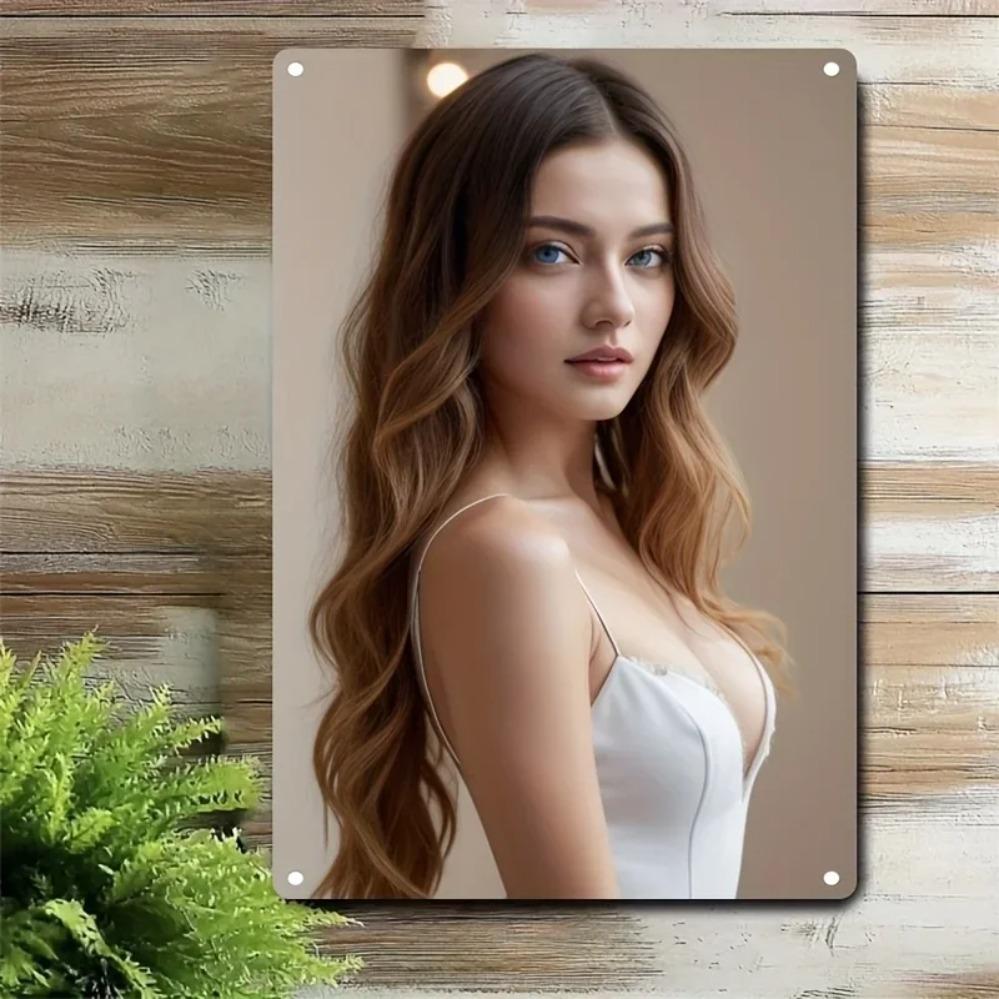 Vintage Metal Woman Portrait Sign Iron Wall Decor Art for Home Cafe Bar Gift