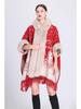 869# Women's Plaid Fleece-Lined Knitted Shawl Cape with Thick Fur Collar