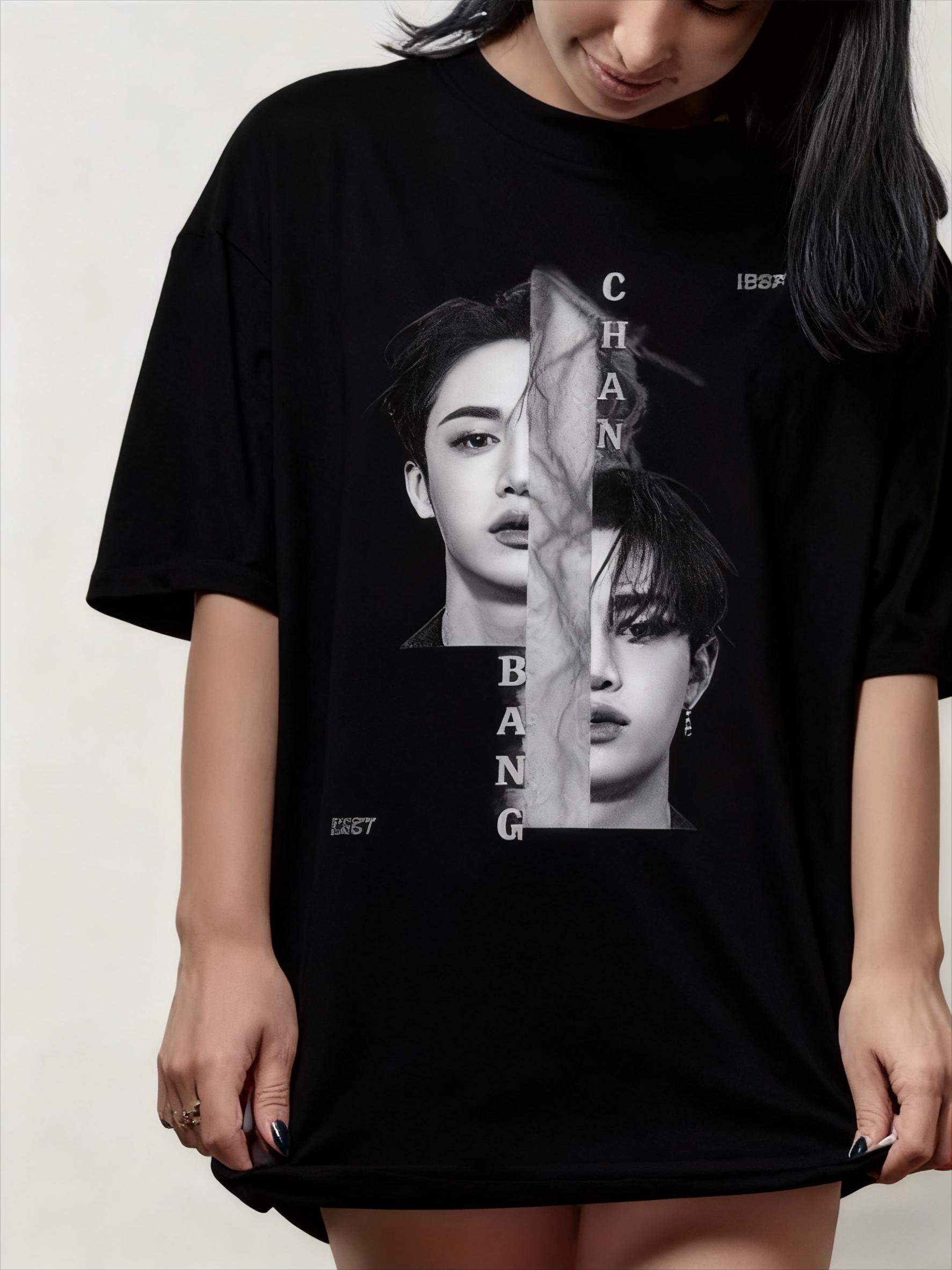 

Ретро Футболка с принтом Бан Чан Stray Kpop Хлопок Ретро с коротким рукавом Подходящая Нейтральная Повседневная S