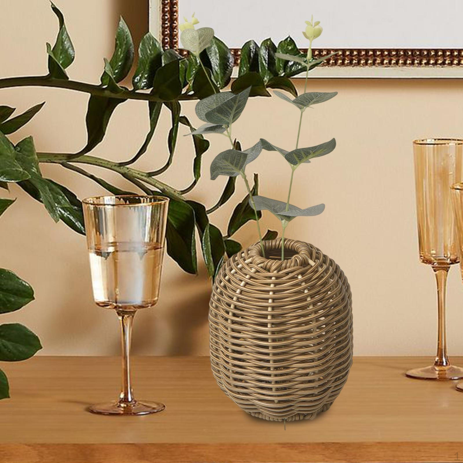 

PP Material Flower Vase 4.3x5.1inch Desktop Decoration Hand Woven Photo Prop Versatile Rustic for коричневий