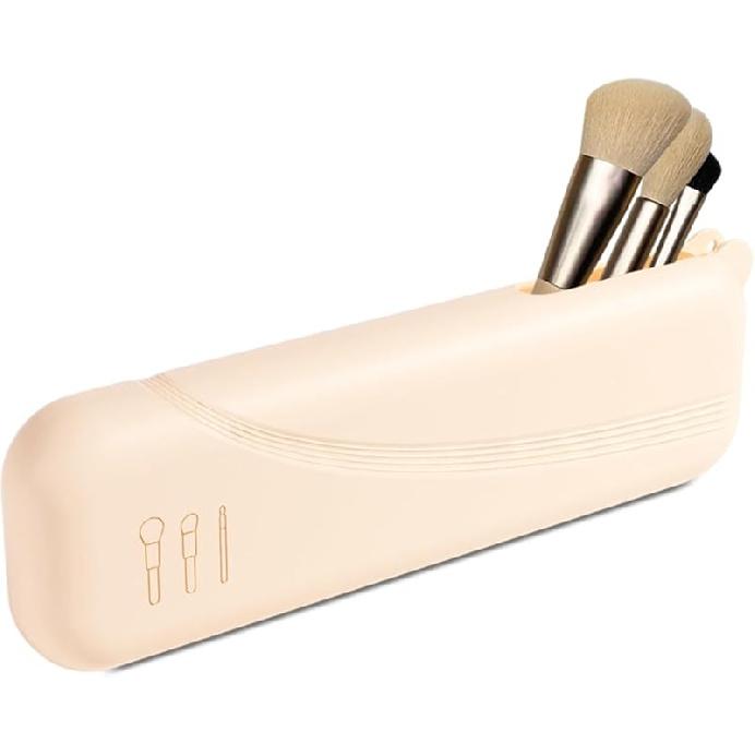 Silicone Makeup Brush holder travel case,Large makeup brush bag with Half-open Snap Design, Anti-fall Out Vanity Organizer for