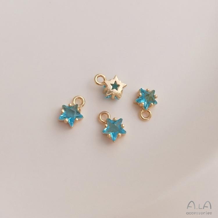 Colorful Pentagram Zircon Birthstone & Lucky Stone 14K Gold-Filled Pendant Charm with Long-Lasting Color.