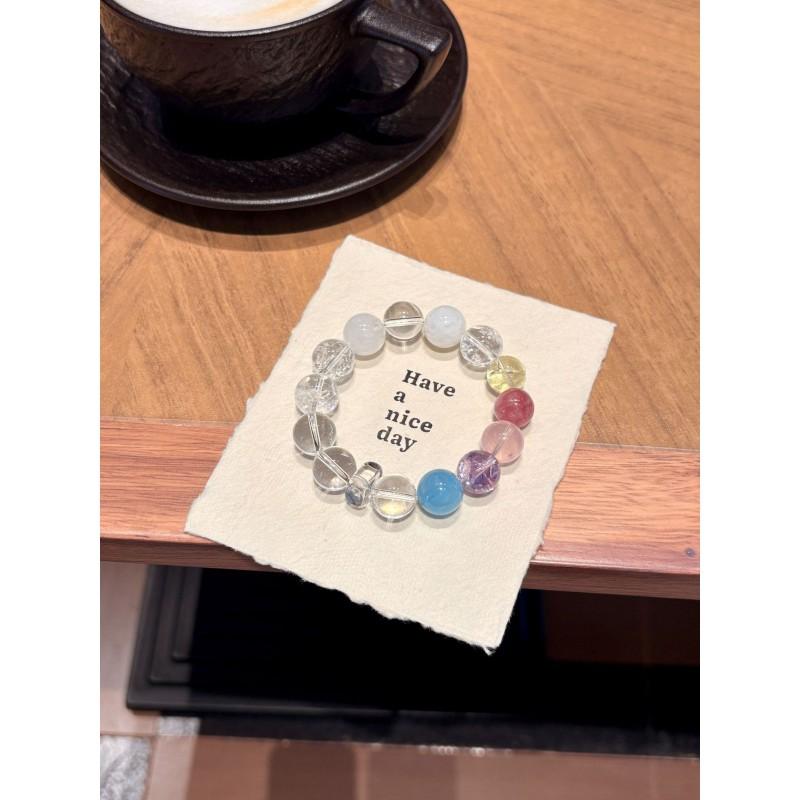 12% Sweet Natural Multi-Stone Crystal Bracelet White Azeztulite Snowy Phantom Aquamarine Women