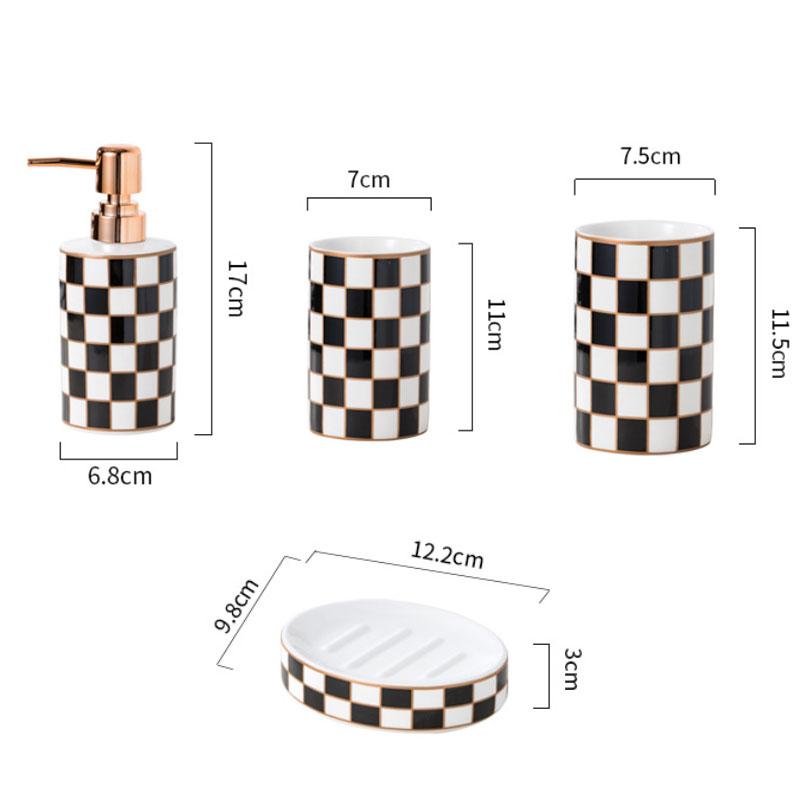 Black and white grid ceramic wash set mouthwash cup light luxury hotel bathroom brush cup soap dispenser dispenser bathroom