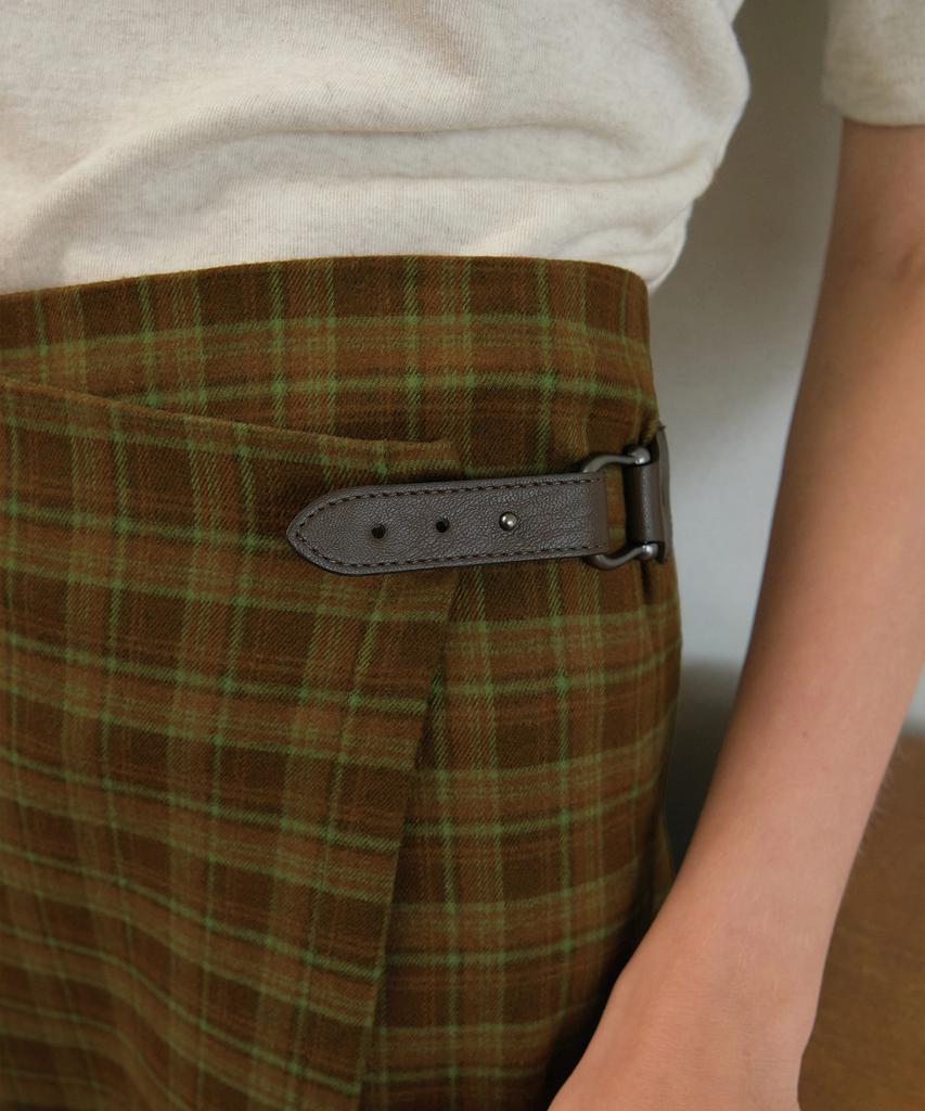 Aueonoseuteljia Vintage Side-Buckle Check Skirt_Green(O25-Sk12)