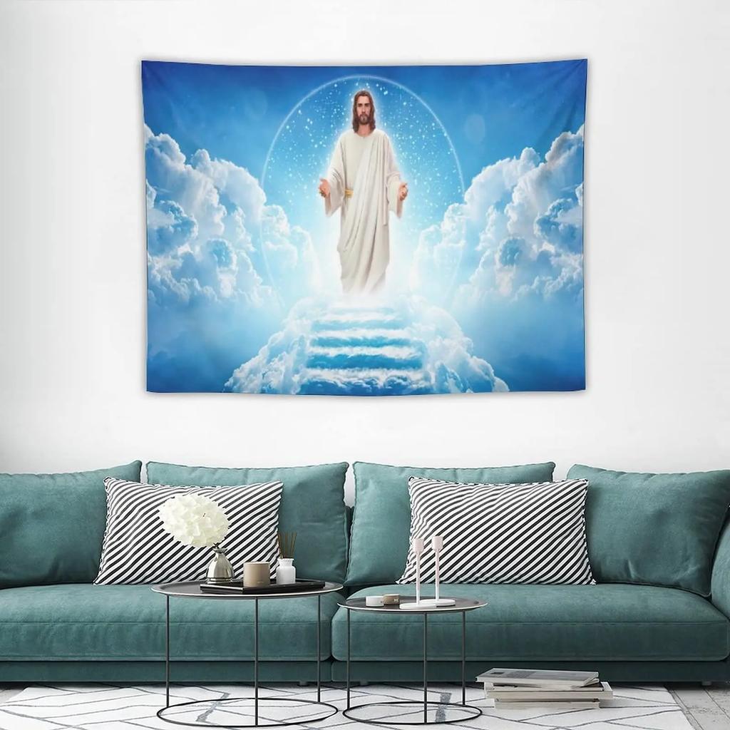 Jesus Christ Tapestry Lord and Angel Heaven Tapestry Wall Hanging Merry Christmas Tapestries for Bedroom Living Room Dorm Decor