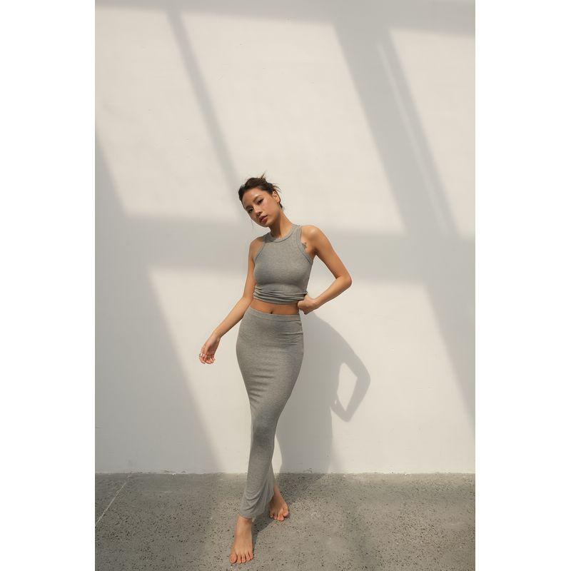 

round Neck Low Waist Skirt Suit Mop Vest Gray vest M