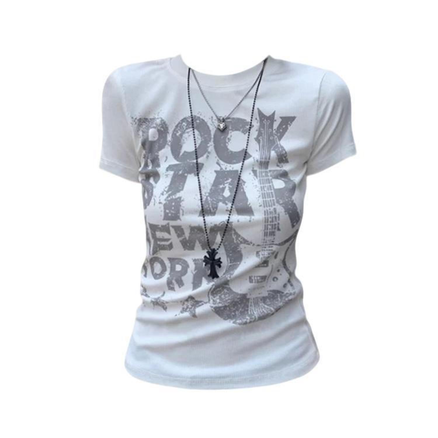 Women s Crew Neck Short Sleeve Letter Print T-Shirt Top Slim Fit Casual Tee S