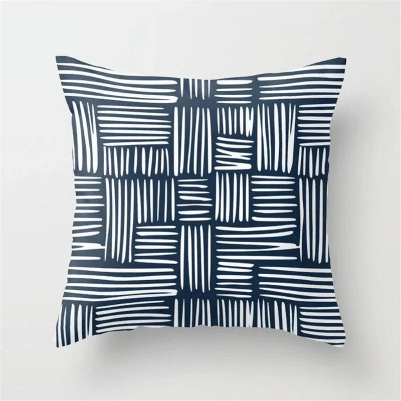 New Deep Blue Nordic Geometry Double-Sided Printed Pillow Cover Short Plush Suitable Living Rooms Bedrooms Throw Cushion Cover