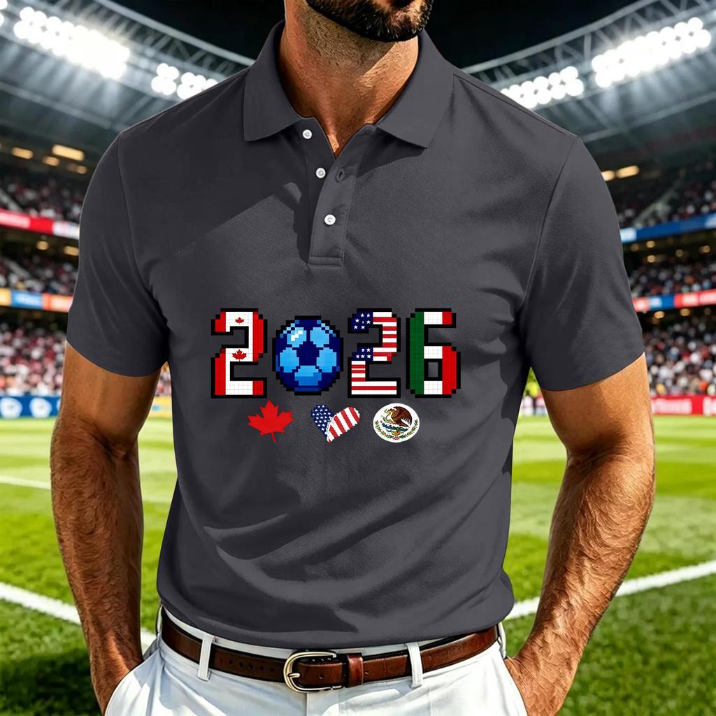 Men's Casual Soccer Print Quick Dry Polo Shirt Lightweight Mesh Breathable Short Sleeve Top for Outdoor Sports and Everyday Wear