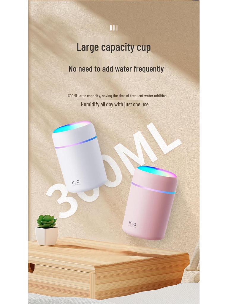 USB Mini Air Humidifier with Large Mist & Colorful Light for Office and Air-Conditioned Rooms