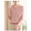 New Autumn Women's Spliced Round Neck Button Fashion Solid Loose Versatile Casual Long Sleeve Knitted Top