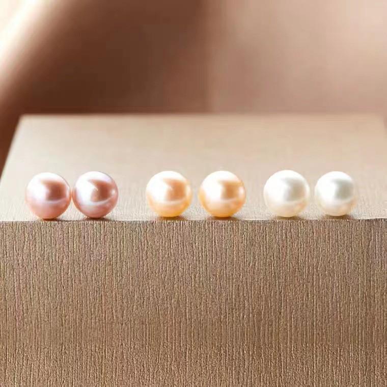 Natural Freshwater Pearl Sterling Silver Stud Earrings - Women's Simple and Versatile Jewelry
