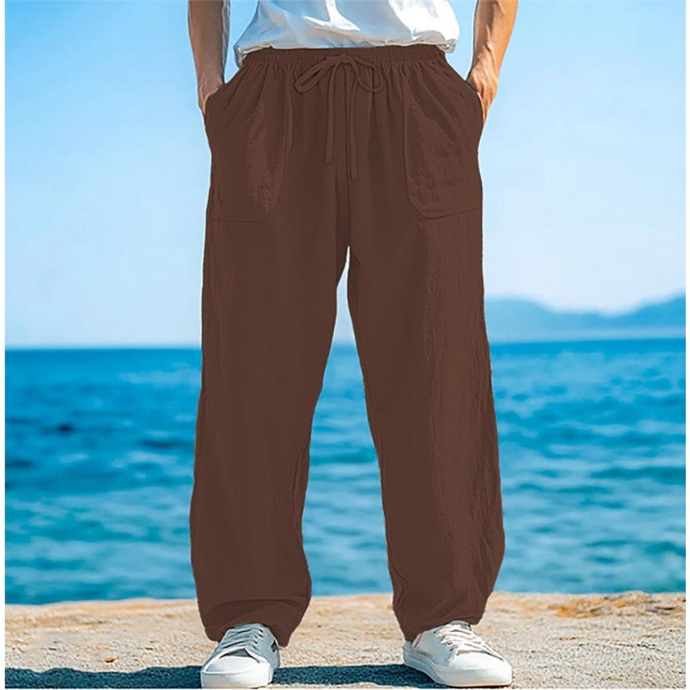 Autumn Loose Pants with Drawstring Pockets At The Front Straight Legs Comfortable and Soft Beach Men's Casual Pants