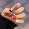 10 Pcs Short Handmade Press On Nails Instagram Minimalist Fashion Hand Painted Star Checkered Nail Tips For Girls