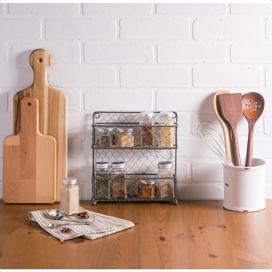 

Винтажный декоративный металлический органайзер для специй для кладовой в стиле фермерского дома 9,45Дx2,3Шx10В 2-ярусная полка для специй в деревенском стиле United States