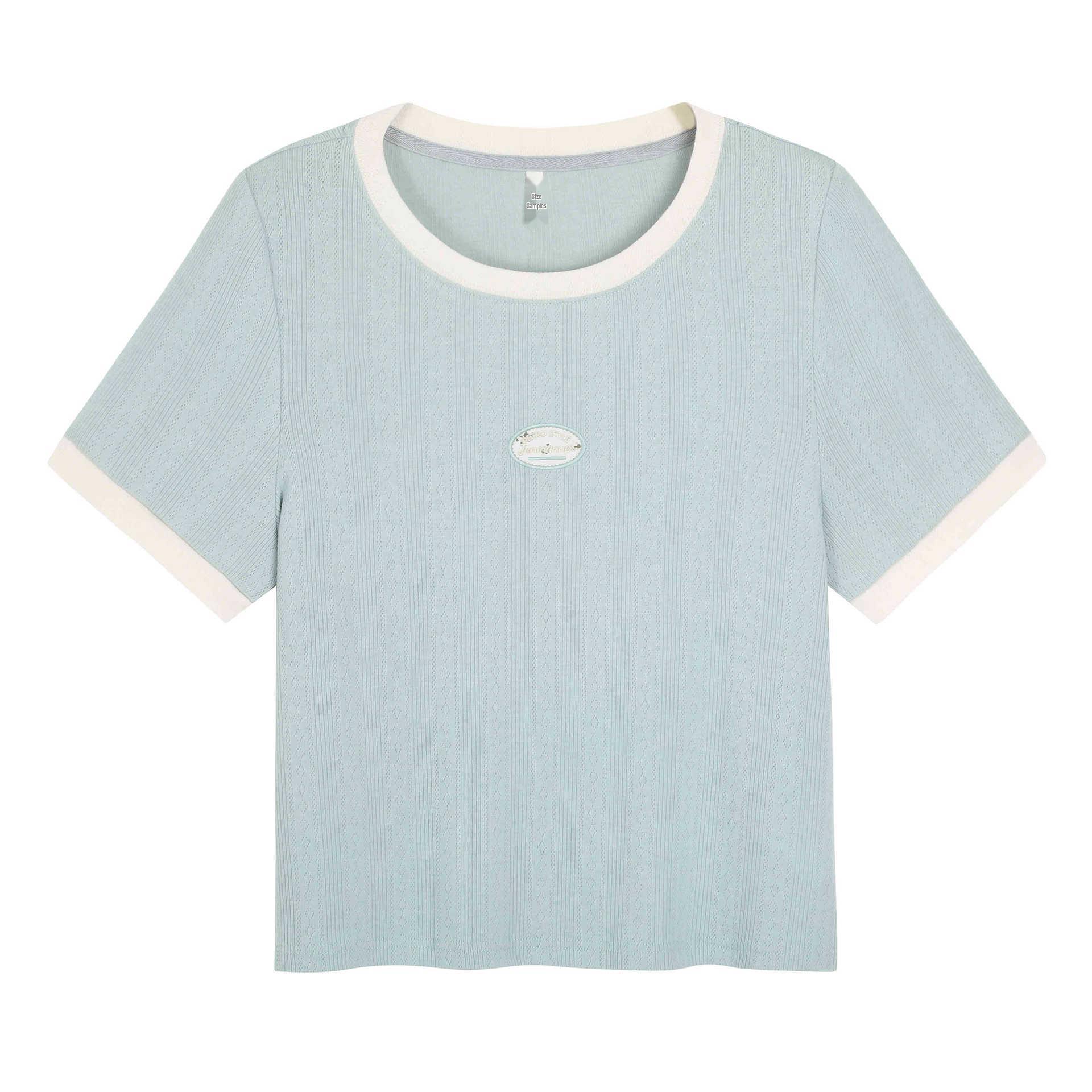 

Women s Plus Size Color-Block Embroidered Round Neck T-Shirt - Short Sleeve, Loose Fit 5XL (200-220 Jin) зелёный