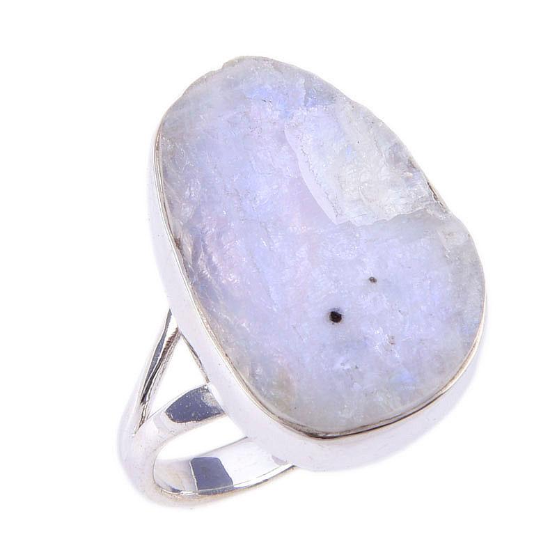 Natural Rainbow Moonstone Gemstone Handmade 925 Solid Silver Ring Size 9 j2T60