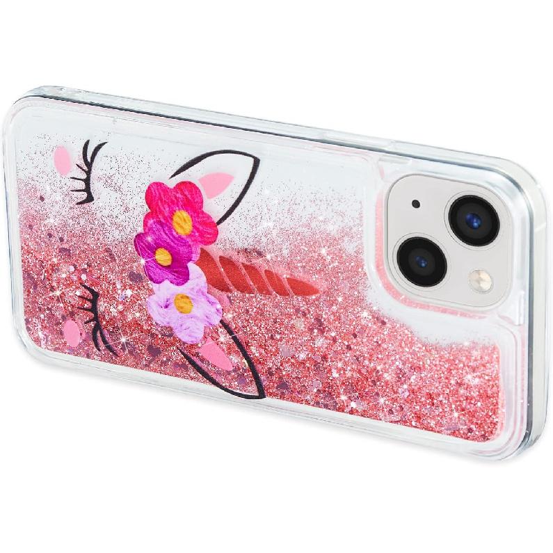 OOPKINS Glitter Case for iPhone 14 Plus, Sparkle Floating Quicksand Case for Girl Clear Soft TPU Silicone Shockproof Protective Cover for iPhone 14