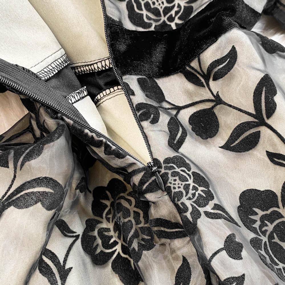 French Elegant Bow Puff Sleeve Dress Women 2025 Spring Autumn New Flocking Floral Waist Slim Long Dresses Patchwork Party Clothing