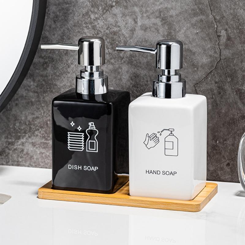 Reusable Press Type Liquid Dispenser Bottle Ceramic NonMetallic Portable Design for Shampoo Soap Lotion Friendly Home Use