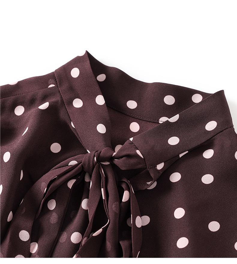 Elegant French Polka Dot Chiffon Shirt: Stylish Bow Design for Early Spring