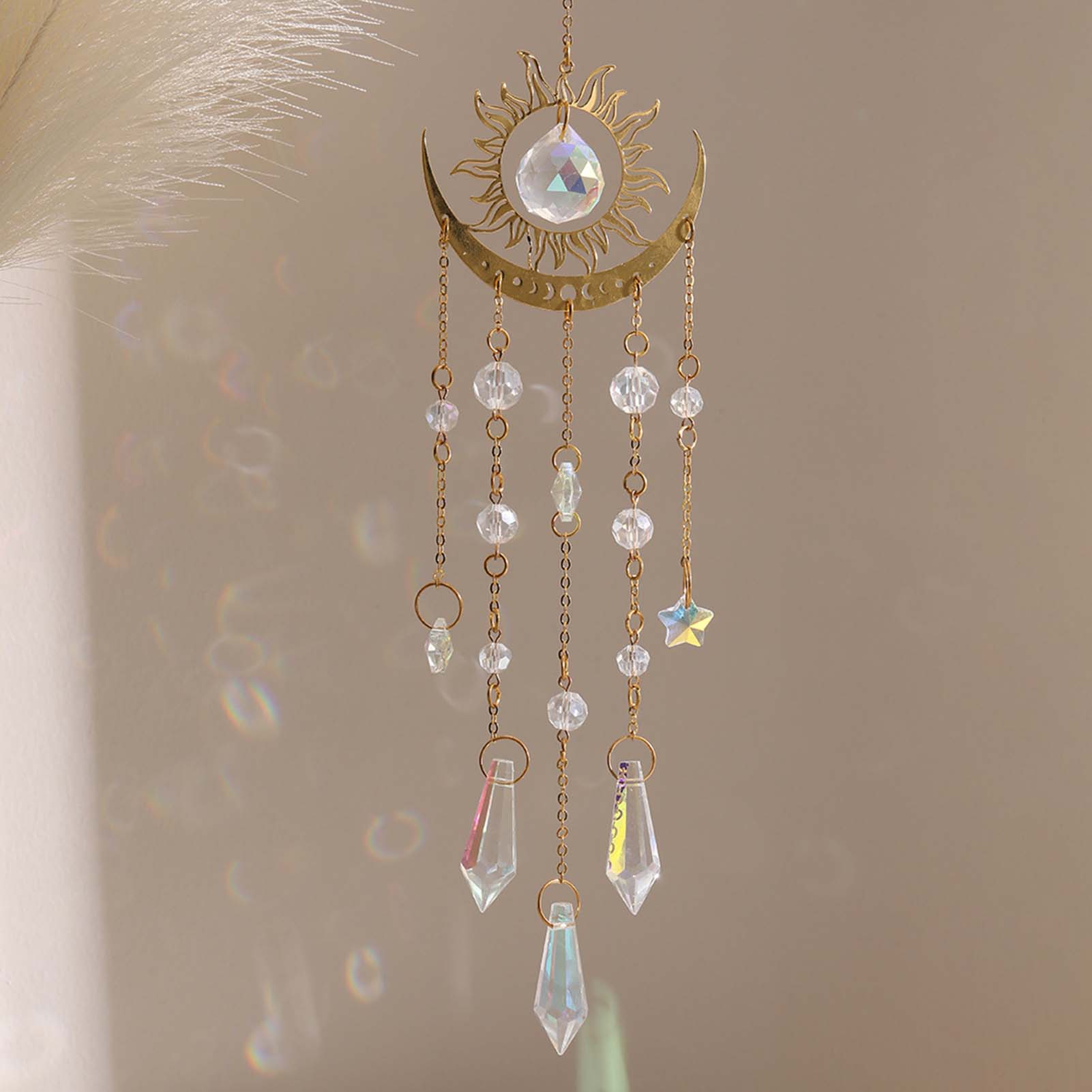 Sun Catcher with Crystals Drop Gold Chain Design Light Reflection Crystals  for Porches Garden Decoration 45 золотой