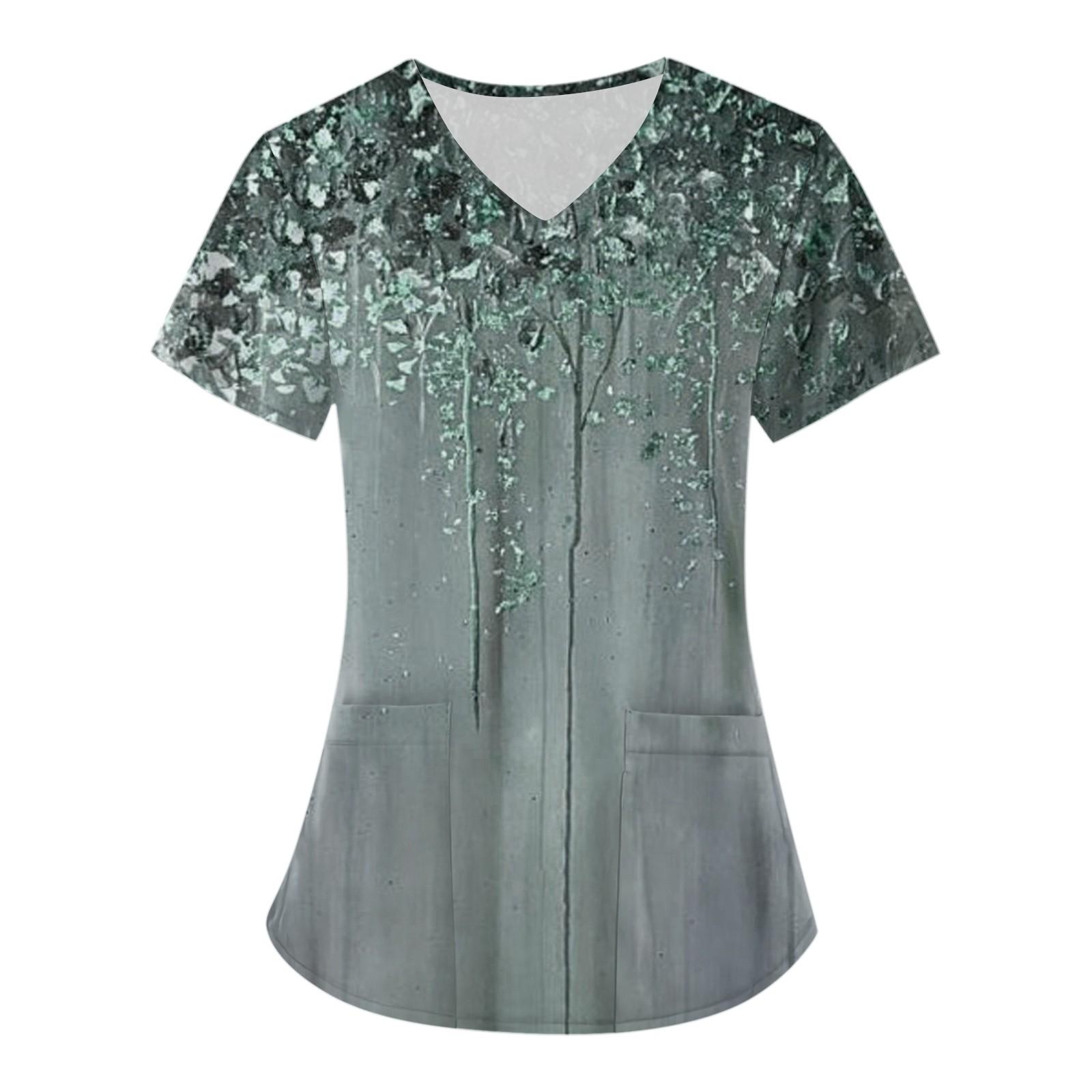 

Женская мода с коротким рукавом и карманами, рабочая одежда, винтажная рабочая одежда с принтом, топы L циан