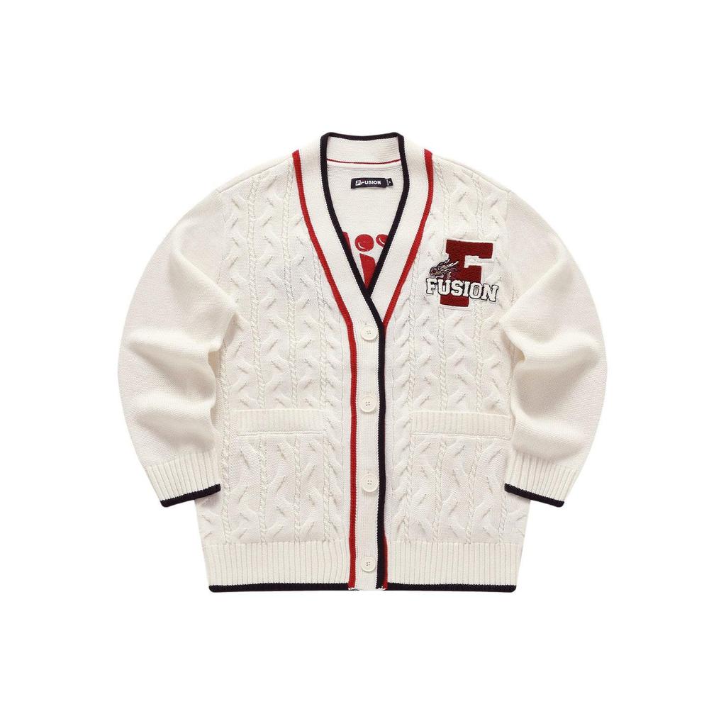 FILA Fusion New Year Dragon Fortune Series Letter Logo Printed Loose Knit Cardigan Sweater Women sweater Cloud-White T11W412402F-WT