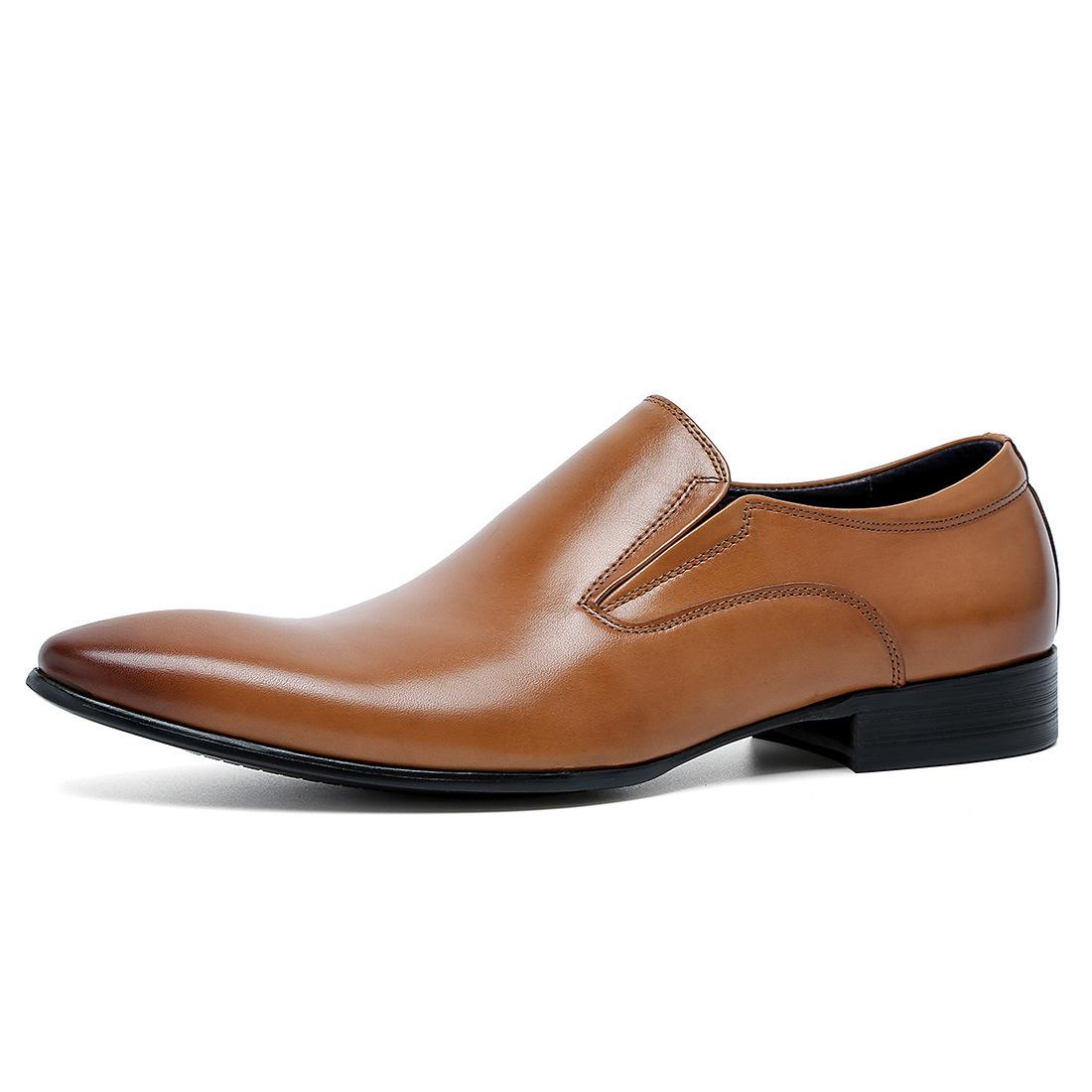 

Кожаные деловые повседневные кожаные туфли, мужские туфли из коровьей кожи первого слоя, дышащие, модные, заостренные свадебные туфли 37 коричневый