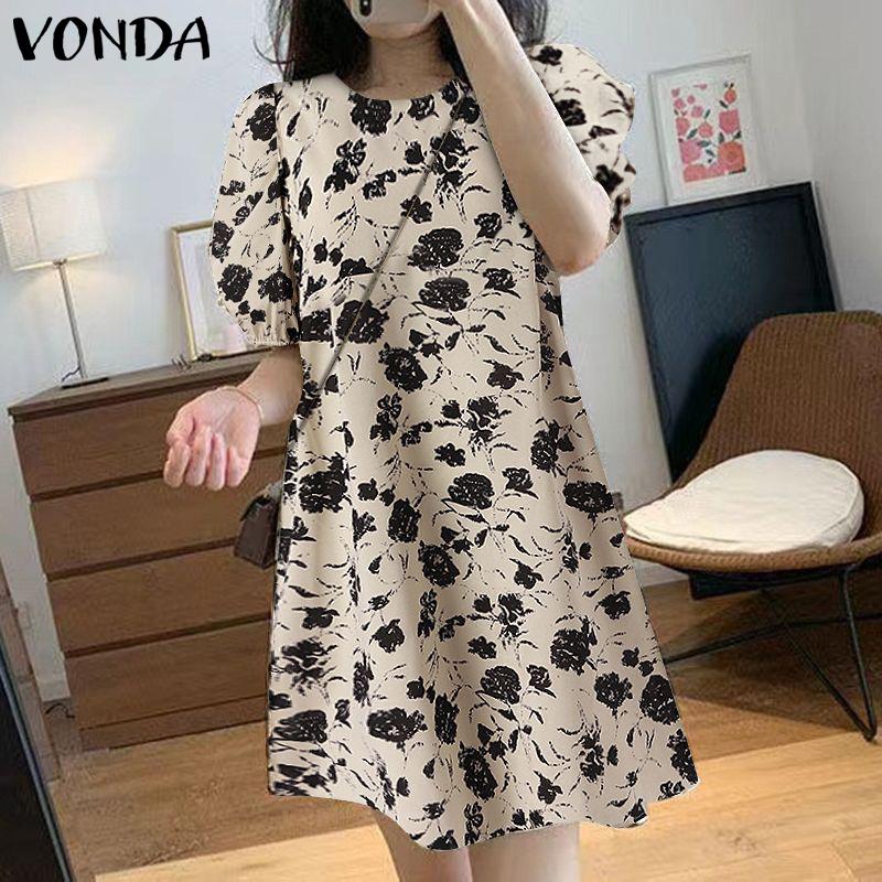 

VONDA Летнее женское короткое платье с пышными рукавами и цветочным принтом