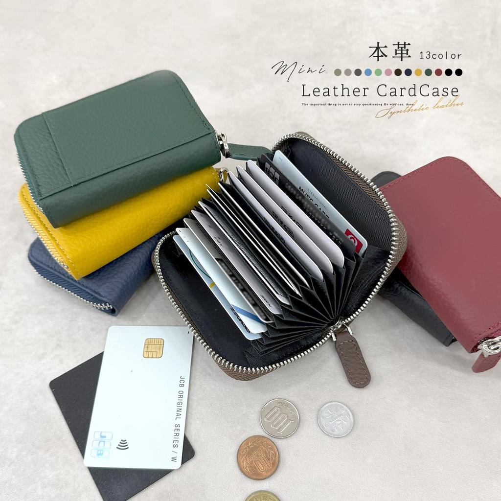 Gisele Card Case, Accordion-style, Large Capacity, Genuine Leather, Compact, Lightweight, Anti-Skimming, Simple Design for Men and Women (Black with