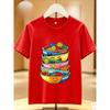 European Sizes Creative Building Blocks Colorful Bowl Print Boy T-Shirt, Round Neck Boy Top, Soft Breathable Skin-Friendly Comfortable