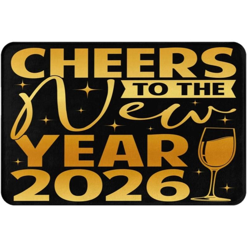 Happy New Year 2026 Door Mat Absorbent Non-Slip Home Decorative Carpet for Hallway Doorway Bathroom Kitchen Living Room Bedroom