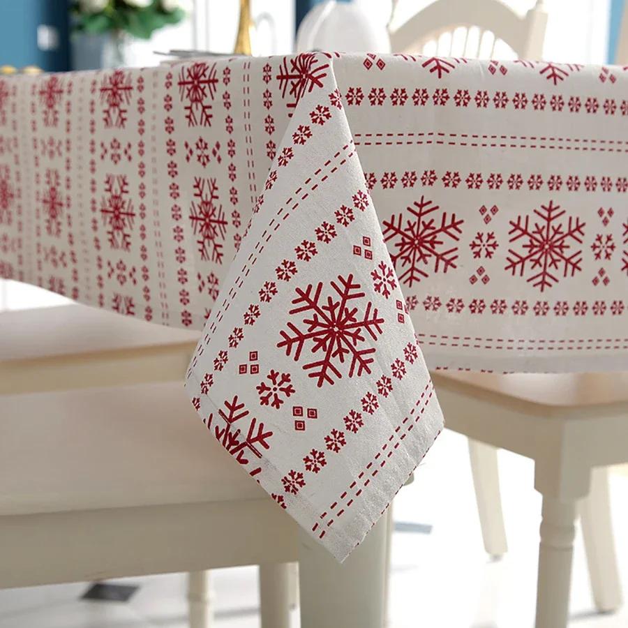 Red Snowflakes Christmas Table Cloth Customizable Linen Cotton Tablecloth for Wedding Banquet Party Kitchen Washable Table Cove (as the picture,60x60cm)