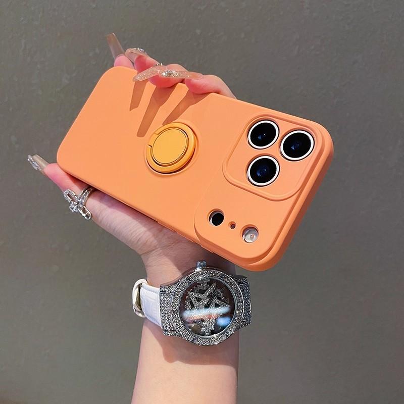Applicable to Apple 11promax mobile phone case solid color liquid silicone ring holder iPhone11 protective case