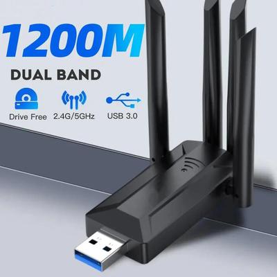 Bezdrôtová sieťová karta 1200 Mb/s Dvojpásmový 2,4G 5G USB WiFi adaptér 4 anténny LAN adaptér pre PC Laptop Vysokorýchlostný sieťový prijímač signálu