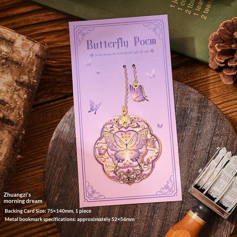 New Bronzing Bookmark With Chain Heart Sun Floral Butterfly Metal Bookmark Reading Book Clip Student School Office Supplies