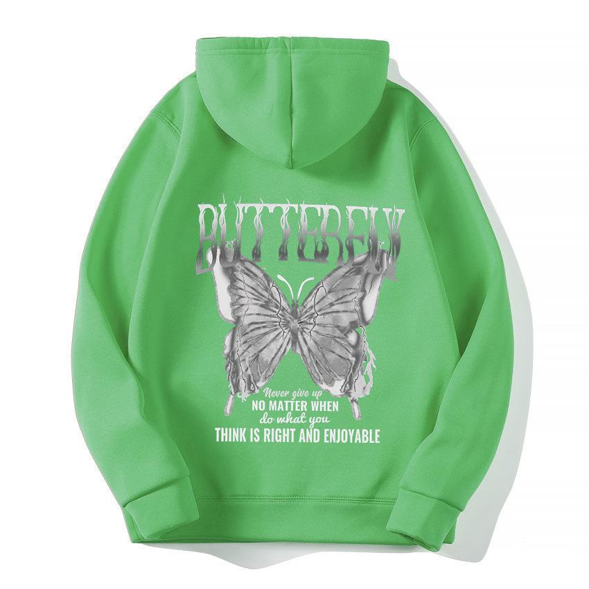 2025 European and American new letter fashion multi-color butterfly casual hooded fleece sweater