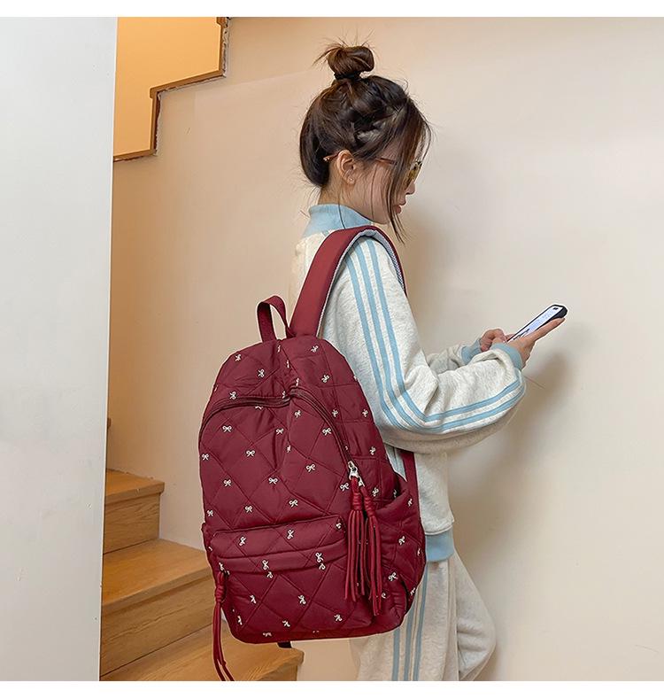 Korean-style Large Capacity Backpack with Cute Bow Embroidery for Female College Students
